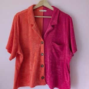 EUC XL Terry Marine Layer Button Down In Pink And Orange
